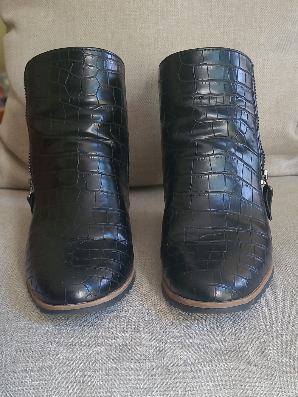 Naturalizer Black Croc-Embossed Ankle Booties